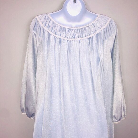 Vintage Lorraine Womens Robe M Blue 3/4 Sleeve Front Button Nylon - Picture 5 of 8